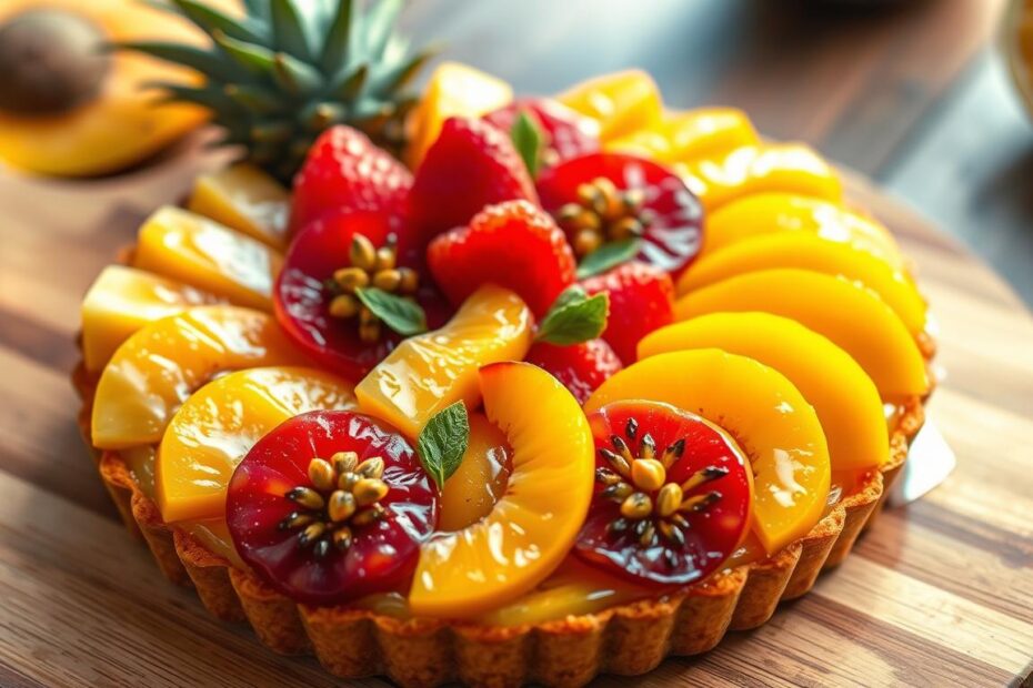 Torta de frutas tropicais doce fresco e sem glúten!
