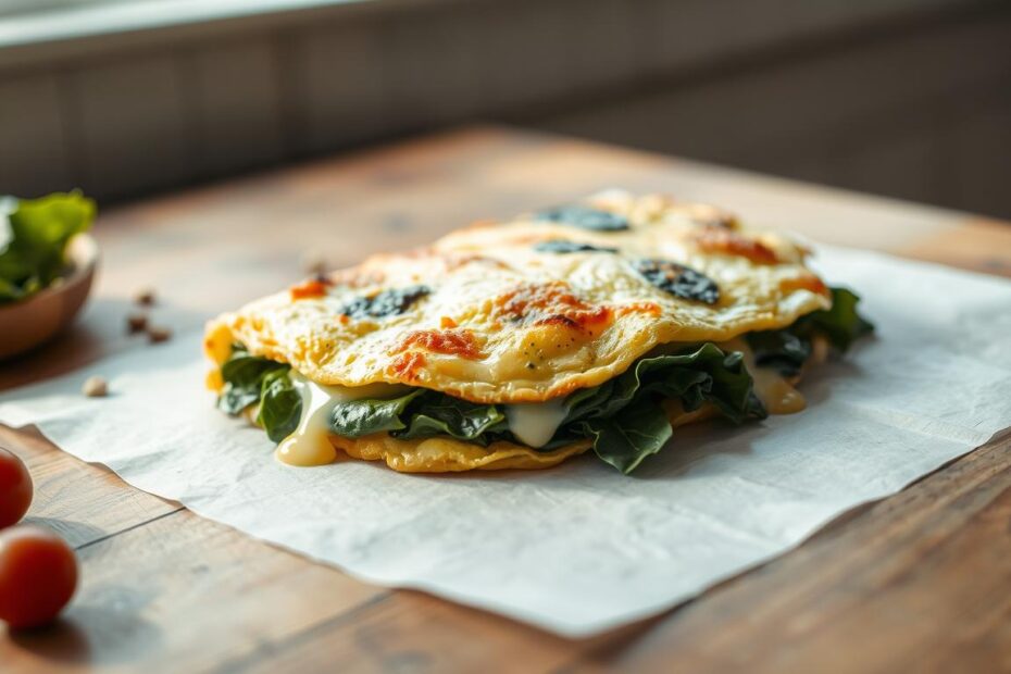 Aprenda a fazer um omelete de espinafre e queijo