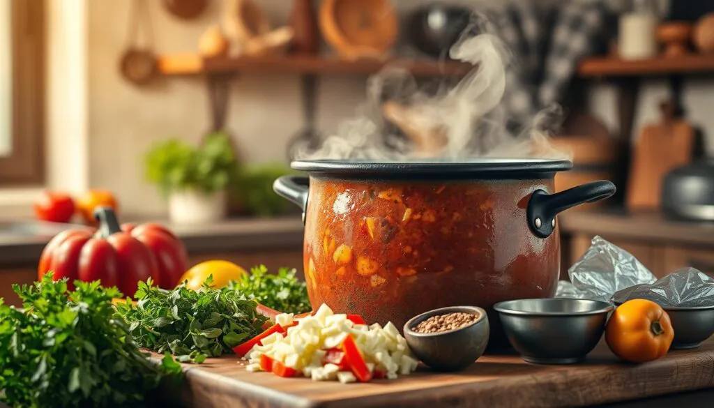 receitas em uma panela