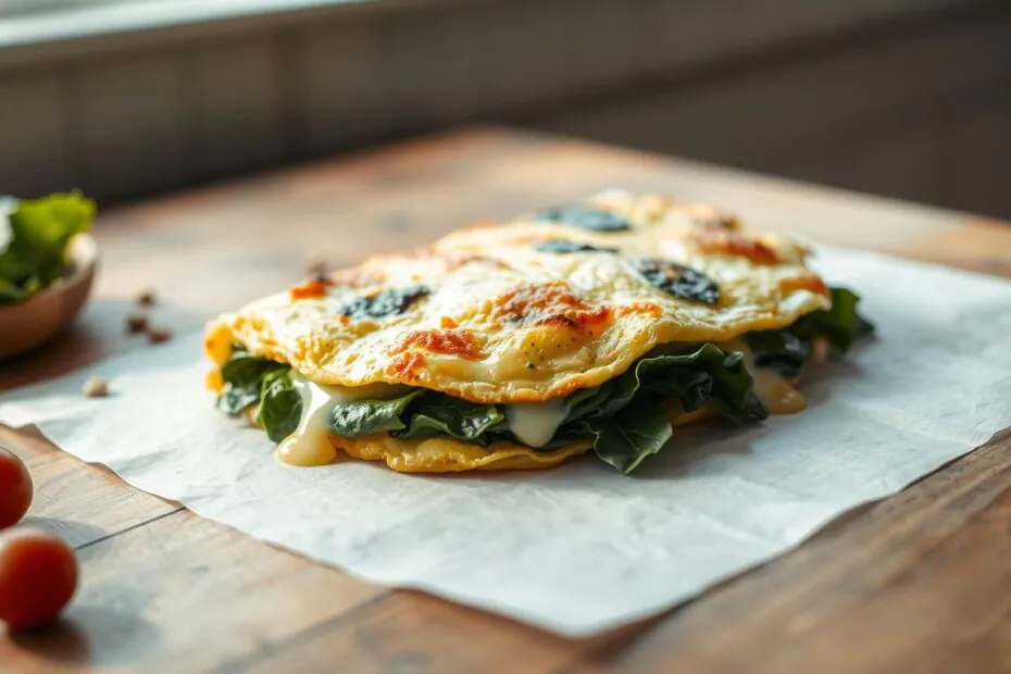 Aprenda a fazer um omelete de espinafre e queijo